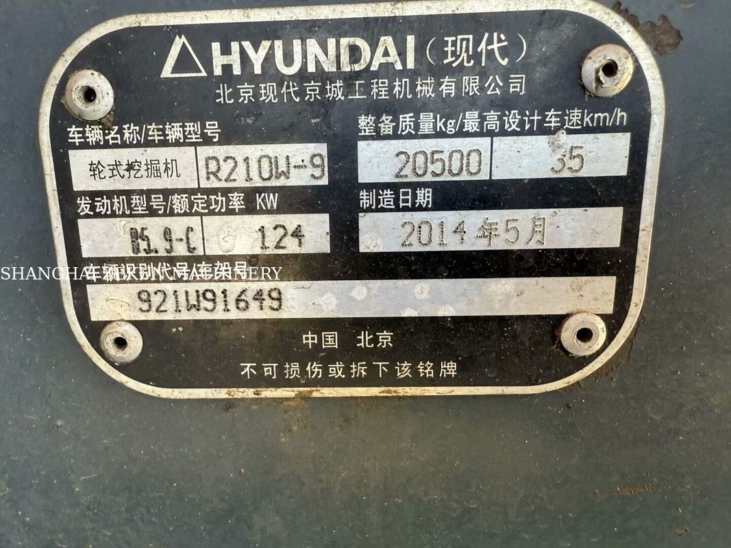 2014 Hyundai R210W-9 21 toneladas Roda Excavator Perfeito para Projetos de Construção